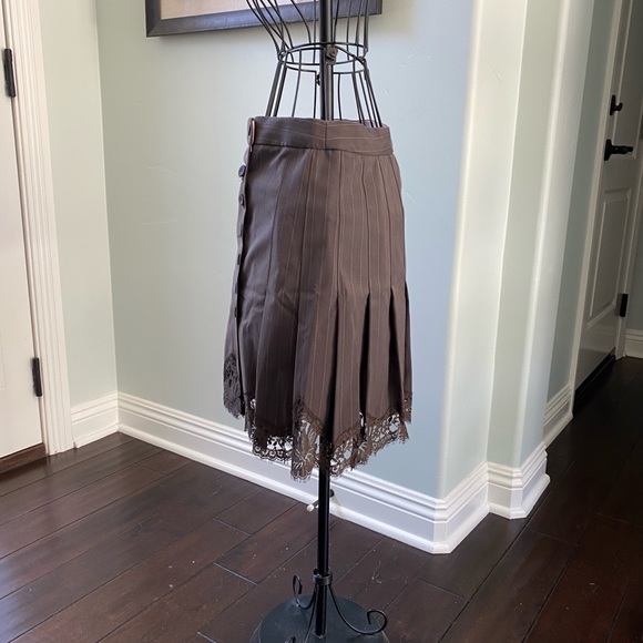 Y2K NWOT Rebecca Taylor Mini Brown Pinstripe Lace Skirt 8 - Picture 6 of 8